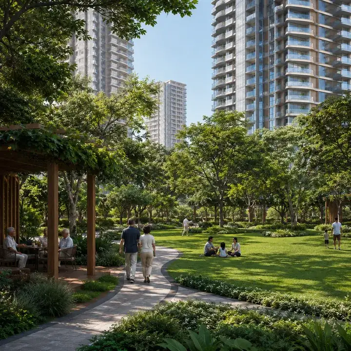 Landscaped gardens at the 40-acre integrated township on kadugodi-hoskote road, whitefield - Brigade Granada