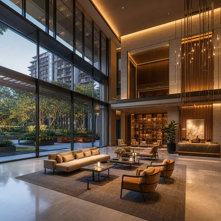 Clubhouse arrival lounge at Lodha Hopefarm Whitefield