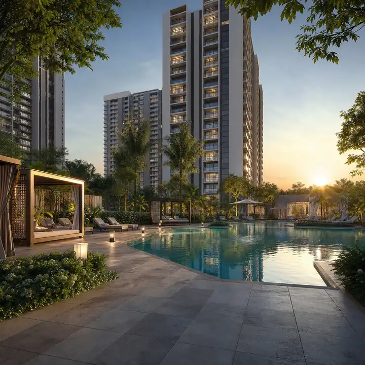Swimming pool deck at Lodha Hopefarm Whitefield