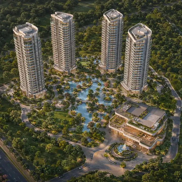 Aerial view of the boutique ecc road development in core whitefield - Prestige Avon