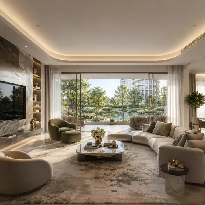 Show-home living interior at the boutique ecc road development in core whitefield - Prestige Avon