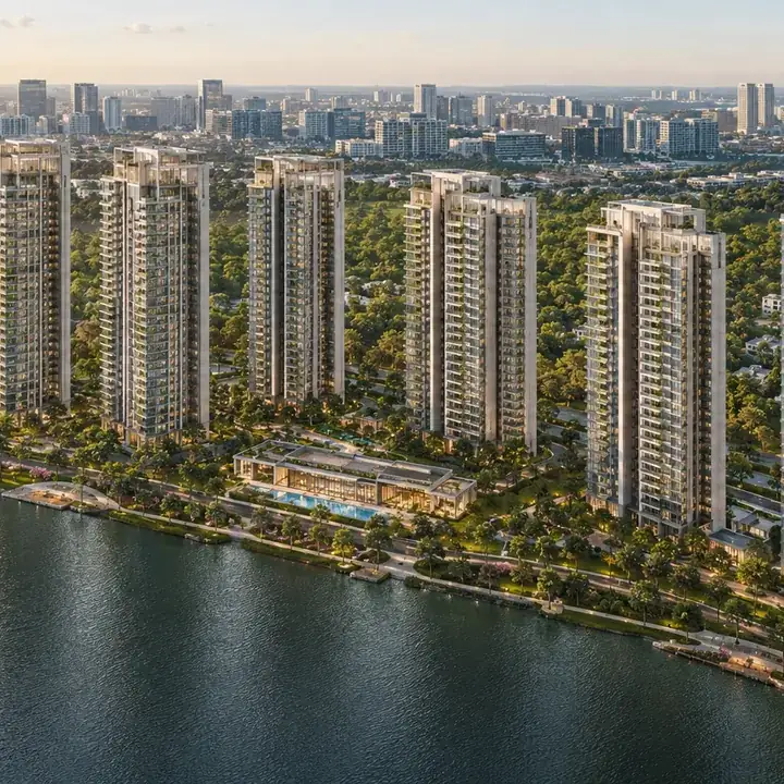 Aerial view of the lakefront phase 3 of prestige raintree park, varthur - Prestige Rosewood
