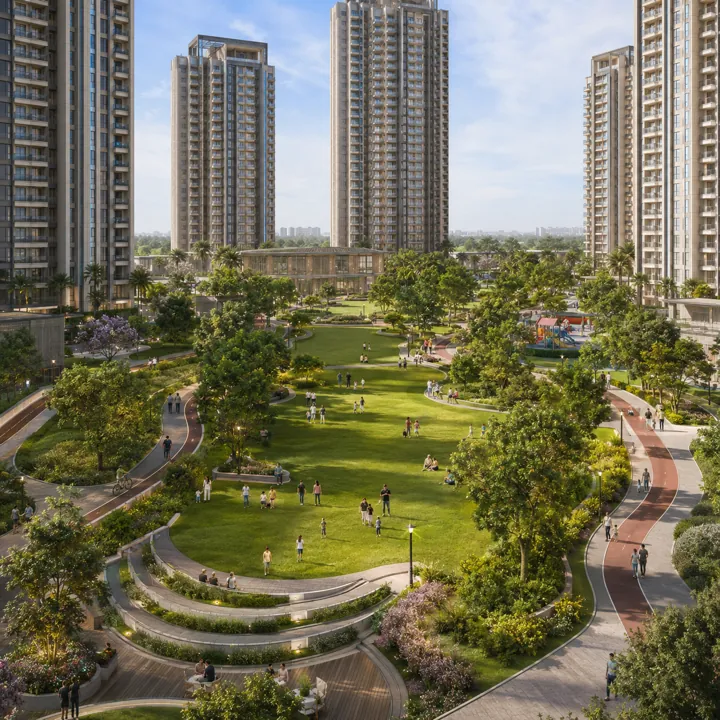 Central landscaped green with jogging pathways — Sattva Varthur Road