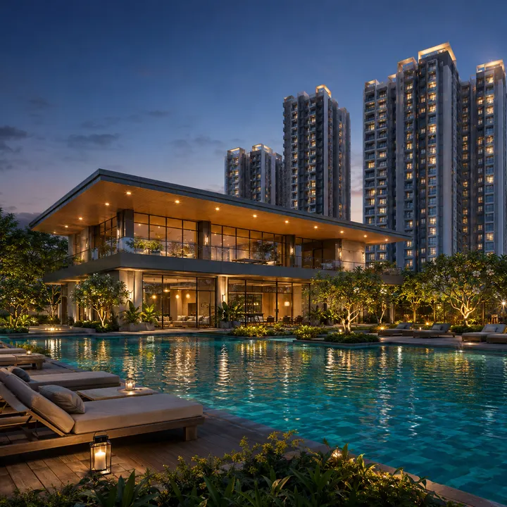 Clubhouse and temperature-controlled swimming pool at Sattva Whitefield